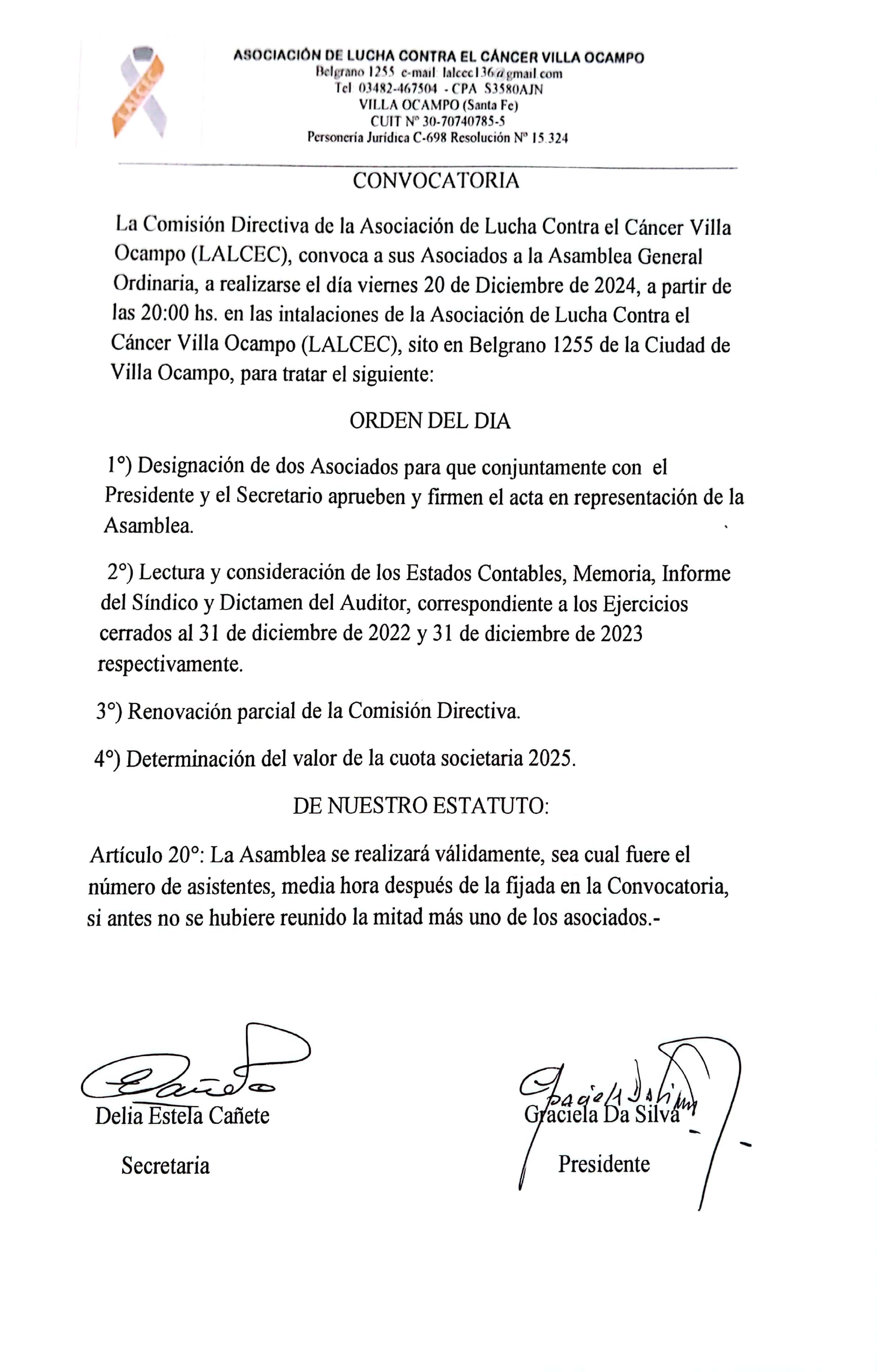 Convocatoria a Asamblea General Ordinaria